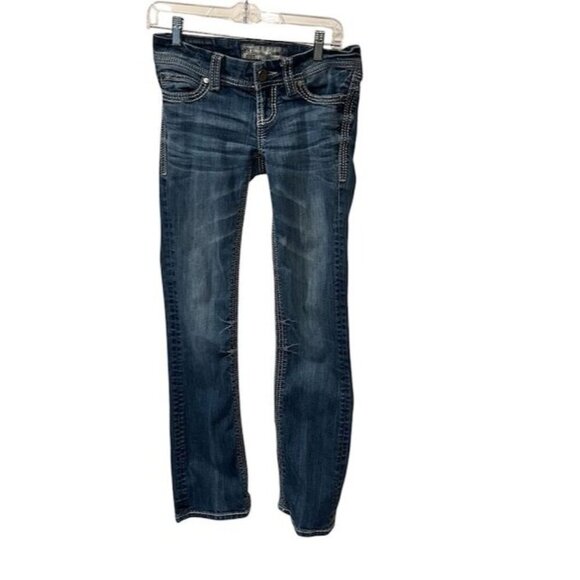BKE Stella Bootcut Denim Jeans Womens Size 26L Medium Wash Distressed Stitching - Picture 1 of 6